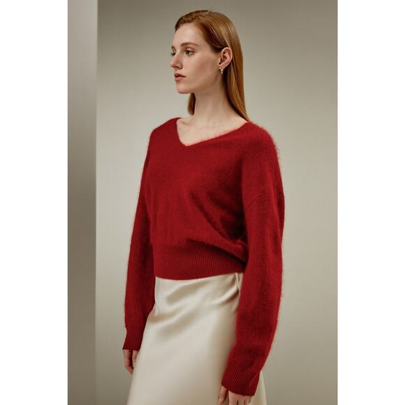 Lilysilk Brushed Cashmere V-Neck Pullover Sweater Long Sleeve Red Size L NWT - Picture 3 of 13